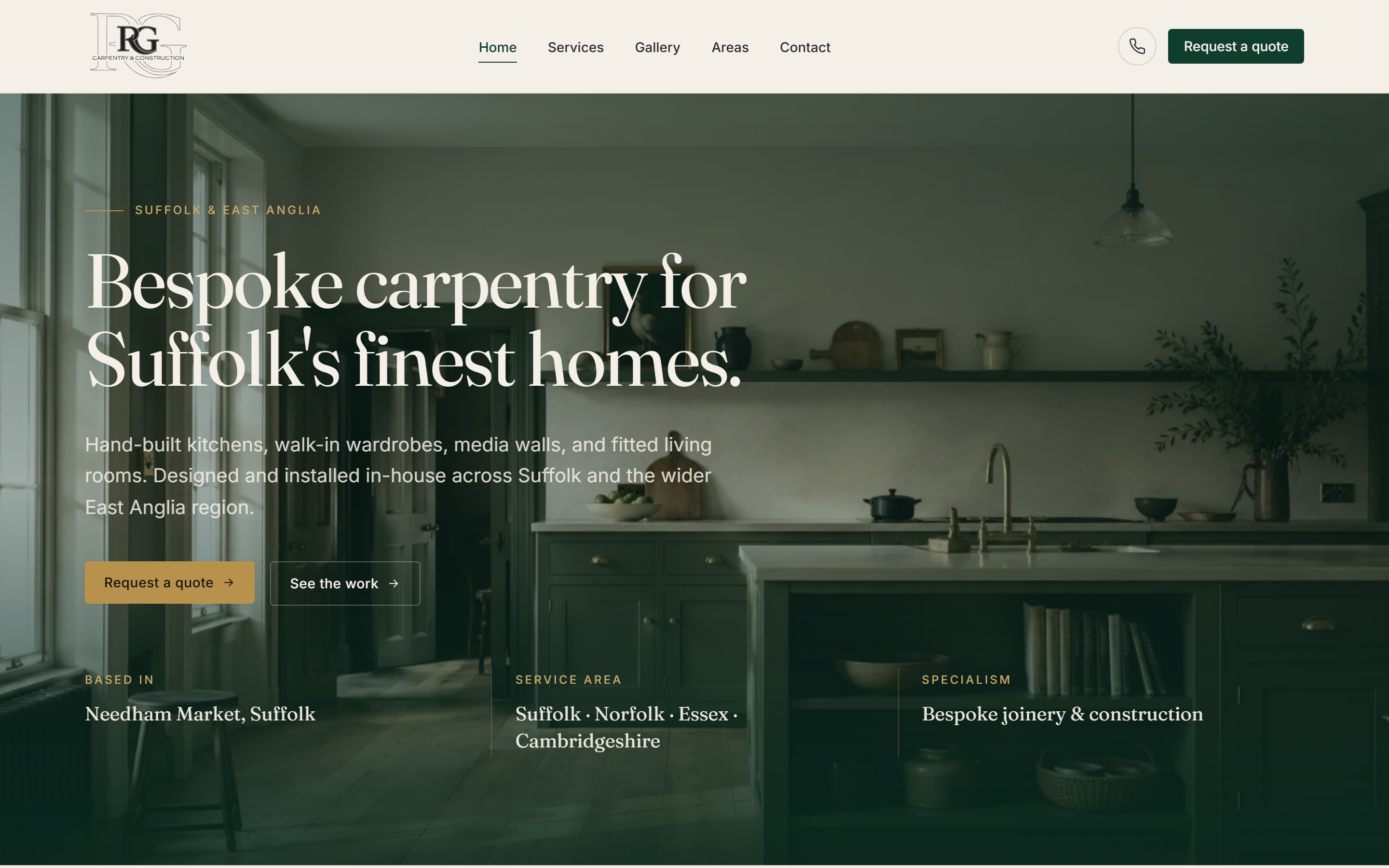 Screenshot of the RG Carpentry & Construction homepage