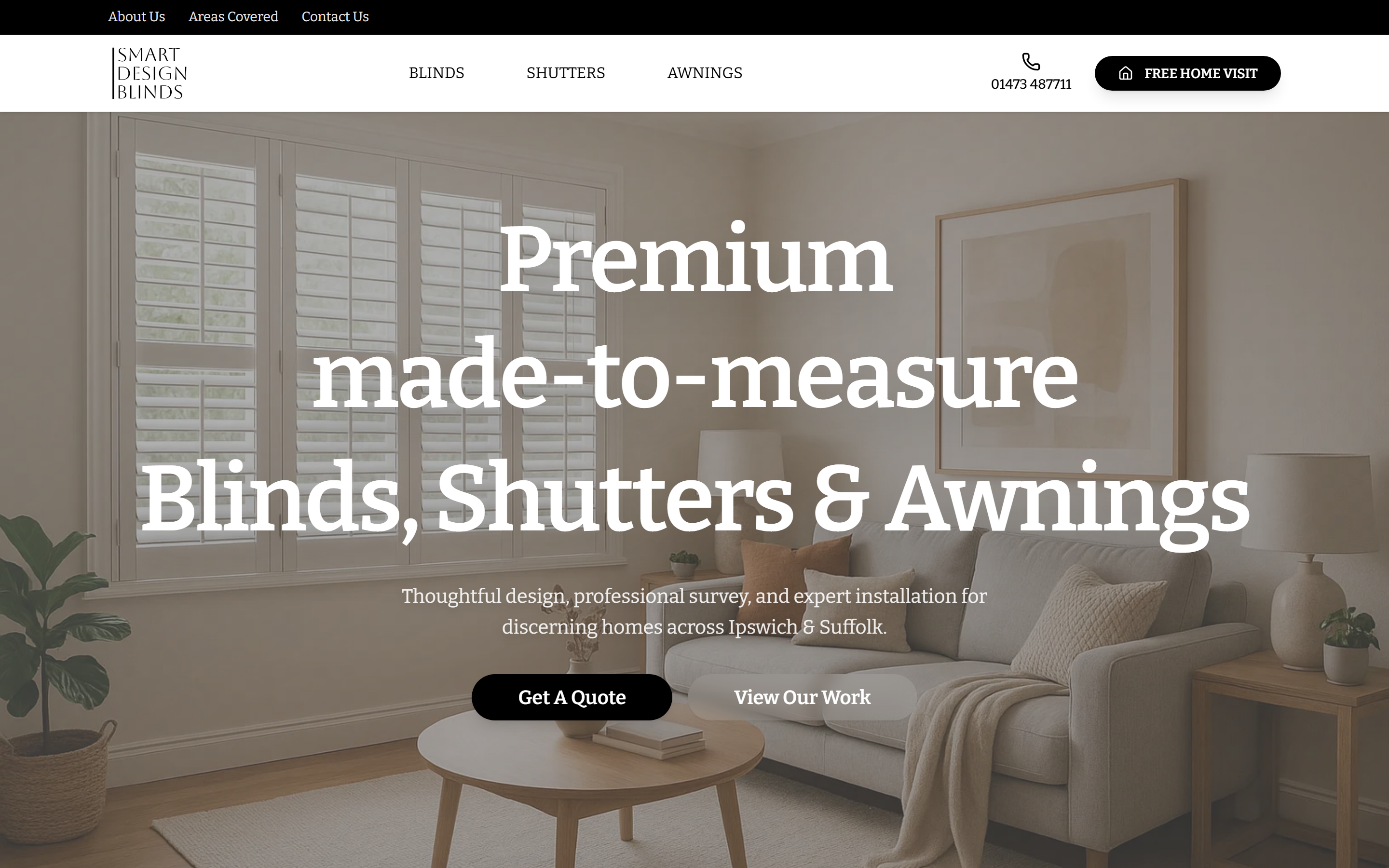 Screenshot of the Smart Design Blinds homepage